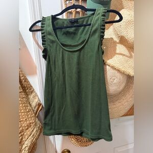 J. Crew Green Ruffle Sleeve Tank Top (M) Scoop Neck